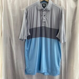 FootJoy‎ Mens Golf Polo Shirt Light Blue Gray Striped Short Sleeve
